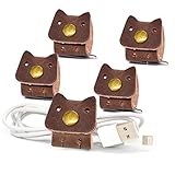 CAILLU Earbud case Tiny Leather Gadget Cord Organizer,Headphone Keychain Earbud Holder,Headset Wrap Winder,Cord Manager,Phone Earphone case Holder USB Cable Ties,Cable Earbud case Clips (Brown)