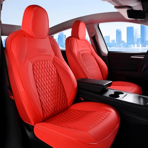 Image of Coverado Car Seat Covers for Tesla Model Y, Car Seat Covers Full Set 5 Seater, Leatherette Car Seat Covers Front Seats and Back Custom for Tesla Model Y 2020-2026 Red