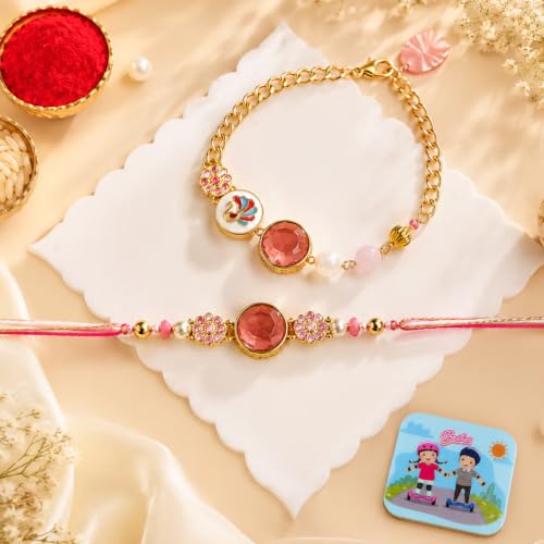 Image of CraftVatika Bracelet Rakhi for Brother and Bhabhi with Gift Combo Set, Kundan Stone Rakhi for Bhaiya Bhabhi, Premium Rakhis for Rakshabandhan, Bracelet Lumba for Bhabhi, Fridge Magnet with Tillak Set
