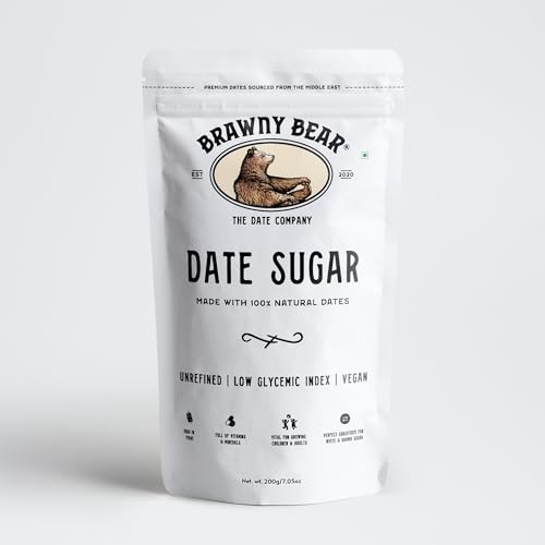 Brawny Bear Date Powder, Date Sugar, Healthy Sugar Substitute for White & Brown Sugar, Nutrient Rich Natural Sweetener, Vegan, Unrefined, 100% Arabian Dates – 200 Gm Brawny Bear Date Powder, Date Sugar, Healthy Sugar Substitute for White & Brown Sugar, Nutrient Rich Natural Sweetener, Vegan, Unrefined, 100% Arabian Dates – 200 Gm