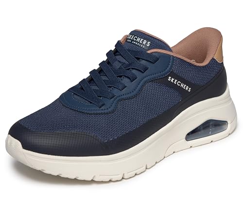 Skechers UNO Flex Step N - Tenis para Hombre, Color Azul Marino Hot Melt/Knit/Tan Trim, Talla 7