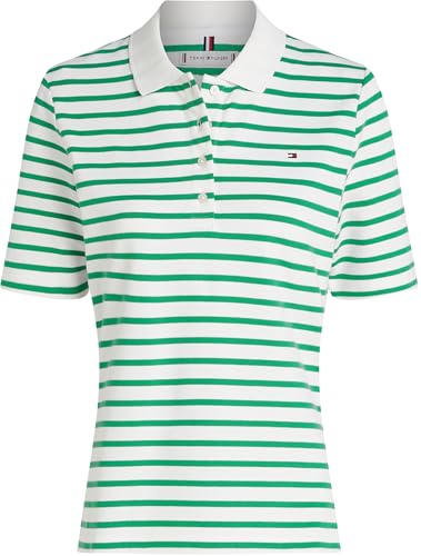 Tommy Hilfiger Damen Poloshirt Kurzarm Regular Fit, Mehrfarbig (Ecru/Radiant Green STP), XS 3
