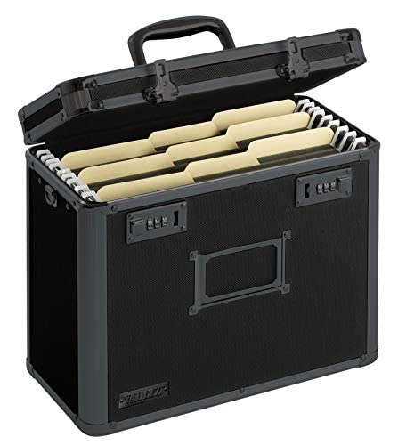 Photo 1 of Vaultz File Organizer Storage Box - 14 x 7 x 12.19 Inch Letter Size, Portable Locking Storage Totes with Dual Combination Locks for Filing Office Documents - Super Tactical Letter Tactical Black