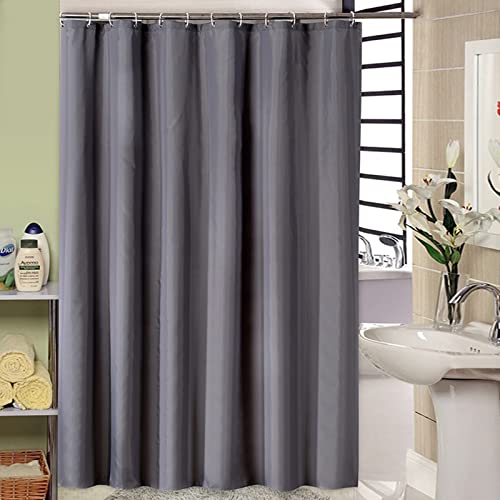 Mesnt Rideau de Douche, pour Baignoire et Salle de Bains en Polyester avec Couleur Unie Gris Rideaux de Douche Lavable pour Salle de Bains, Gris, 180x220cm