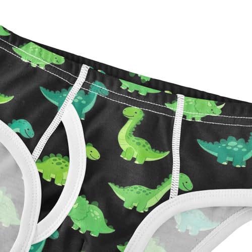 CHIFIGNO Boys' Cotton Briefs Printed Underwear Breathable Briefs Underwear for Kids Boys, Cute Green Dinosaurs Black4