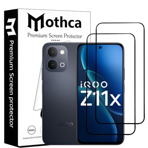 Image of Mothca Advance Military-Grade Tempered Glass Screen Protector Compatible for iQOO Z11x 5G with Edge to Edge Coverage - Case Friendly, Anti-Scratch & Bubble-Free Installation Kit (Pack of 2)