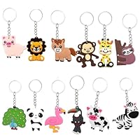 BOBOZHONG Gastgeschenke Schlüsselanhänger,12 Stücke Jungle Tier Schlüsselanhänger Cartoon Silikon Schlüsselbund,für Taufe Baby Shower Kommunion Kinderggeburtstag Party Mitgebsel