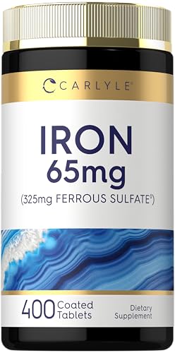 Carlyle Iron Ferrous Sulfate 325mg, 65 mg | 400 Tablets | Non-GMO, Gluten Free, and Vegetarian Supplement | High Potency