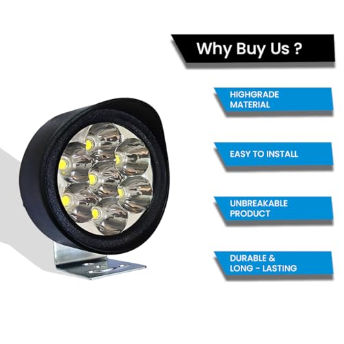 Image of 7 LED Round Fog Lights for Bikes | High Power, Universal Fit, Heavy Clamp, Strong Aluminum Body, Waterproof Driving Light for Motorcycle and Scooty