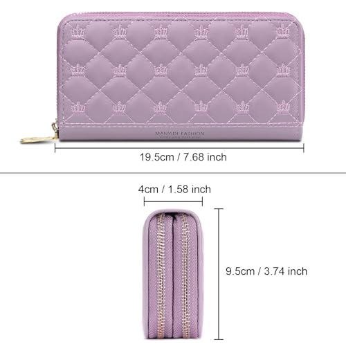 Genuine Leather Wallet for Women RFID Blocking Credit Card Holder with Double Zipper Phone Wristlet Purse (Pink)4