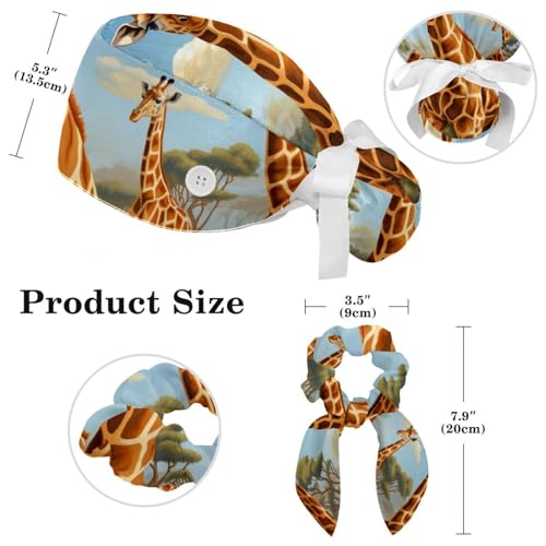 Image of Women's Working Caps Bouffant Surgical Cap with Bow Scrunchies Little Daisy Art Paint Ponytail Holder Tie Back Scrub Hat