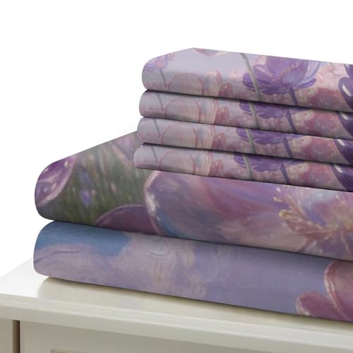 Housse de couette 3D pour lit simple anti-plis avec parure de lit fleurie en microfibre