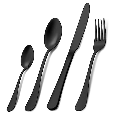 Pleafind 16 Piece Matte Black Cutlery Set Cover