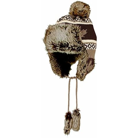 WITHMOONS Fleece Maple Fair Isle Knit Beanie Hat Earflaps Cap FZ70021 (Brown) Cover