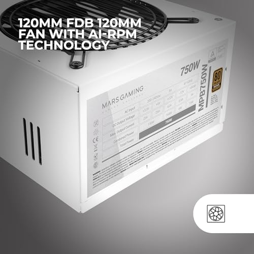 MPB750, Alimentatore PC 750W ATX, 6 Anni di Garanzia, 80Plus Bronze 230V EU, 90% Efficienza, Ventola FDB 120mm con Tecnologia AI-RPM e Sistema Antivibrazione, Bianco - Alimentatore - Immagine 3