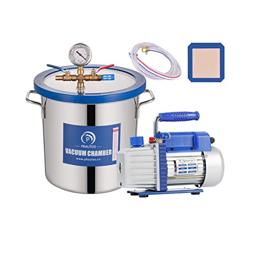 3 Gallon Vacuum Chamber with Pump, Stainless Steel Vacuum Degassing Chamber Kit, Degassing Chamber Kit with 4CFM 1/3HP Single Stage Vacuum Pump & Oil Not for Wood Stabilizing