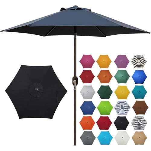 Image of Blissun 7.5 ft Patio Umbrella, Yard Umbrella, Outdoor Market Umbrella with Push Button Tilt Crank (Black)