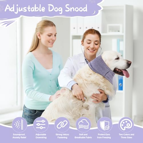 Image of Dog Snood, Adjustable Dog Calming Hoodie, Dogs Ear Cover for Noise Anxiety Relief, Hematoma, Grooming and Force Drying, Windproof Pets Headband for Grooming