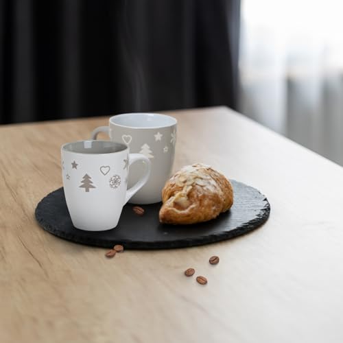 Tassen 4er Set Xmas in grau und weiß – Klassische Keramik Kaffeebecher als Weihnachtstassen in 10 cm – Süße Klassische Kaffeetassen für Weihnachten spülmaschinenfest und mikrowellengeeignet – Bild 3