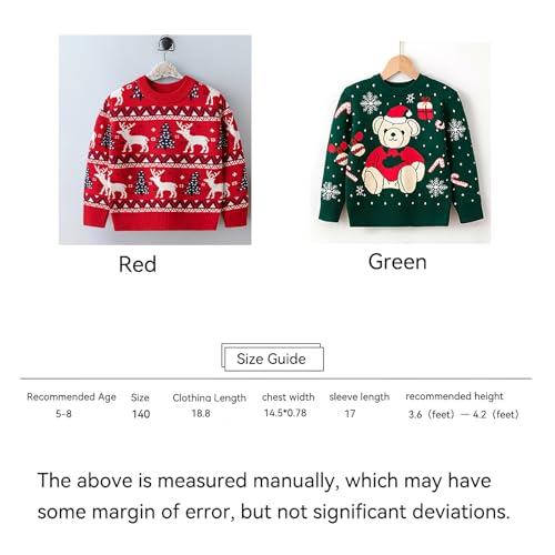 Merry Christmas Kids Sweater, Snowflake Print Long Sleeve Top, Green Knitwear with Bear3