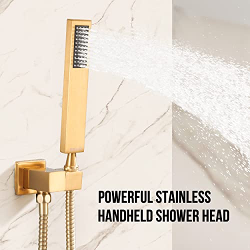 Esnbia sistema de ducha para bañera acabado oro cepillado, cabezal de ducha de lluvia y mano de 10 pulgadas, montaje en pared, color dorado miniatura 5