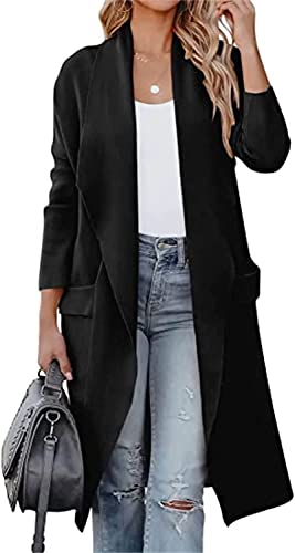 Cardigan classique pour femme noir en laine XXL veste longue élégante
