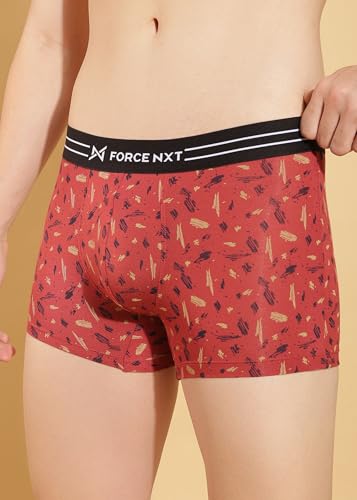 Image of Force NXT Men's Micro Modal Elastane Stretch Fabric Printed Trunk | Ultra Soft and Durable Waistband for Daily Uses | Label Free Outer Elastic Underwear for Men