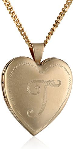18k Gold-Plated Initial "T" Heart 26mm (1") Locket Necklace, 24"