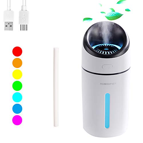 Leeko Mini USB Humidifier, 320ml Mini Portable Humidifiers Desk Personal Air Diffuser with 7 Colors LED Night Light for Desk Travel Office Car and Bedroom, White