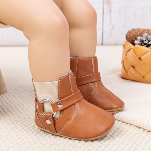 Image of Meckior Baby Girls Cowboy Tassel Boots Side Zipper Moccasins Soft Bottom Non-Slip Toddler Shoe
