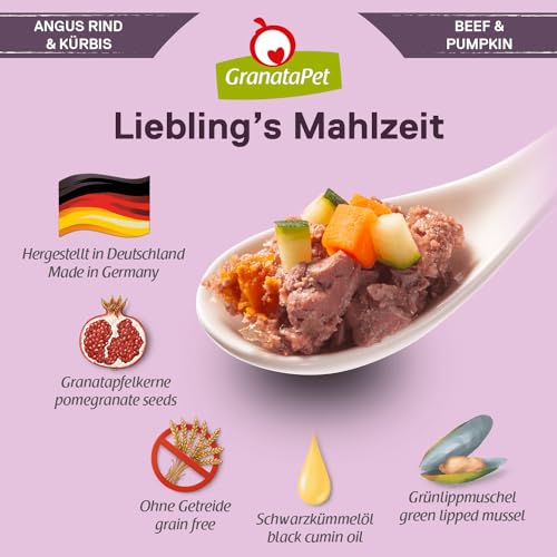 GranataPet Liebling's Mahlzeit Angus Rind & Kürbis, Nassfutter für Hunde, Hundefutter ohne Getreide & ohne Zuckerzusätze, Alleinfuttermittel, 6 x 800 g