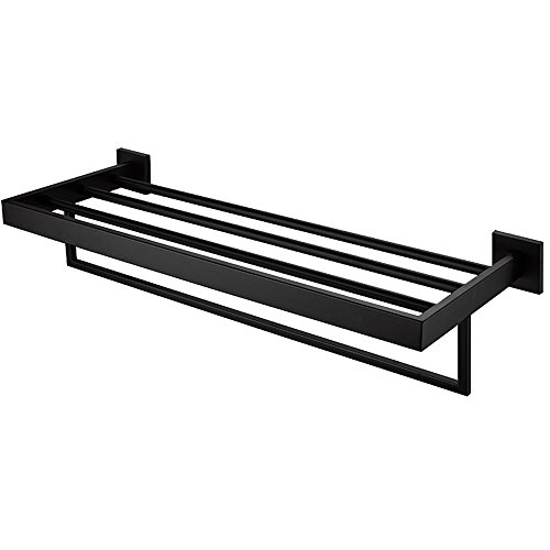 Velimax Premium Stainless Steel Towel Rack Wall Mounted Towel Shelf For Bathroom Quadruple Towel Racks With Towel Bar, 23.6-Inch, Matte Black #TOP6
