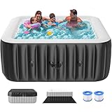 4-6 Person Inflatable Hot Tub with 130 Air Jets, Heater Pump and Insulated Cover, 73” X 73”X 25”
