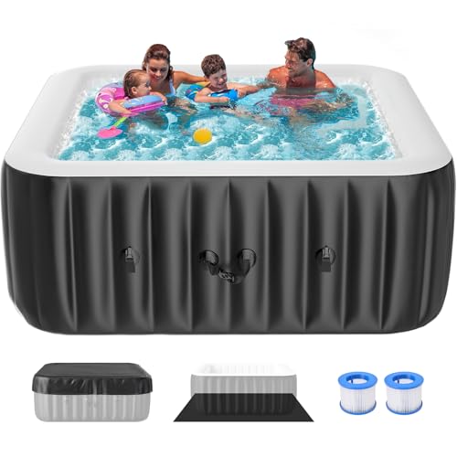 4-6 Person Inflatable Hot Tub with 130 Air Jets, Heater Pump and Insulated Cover, 73” X 73”X 25”