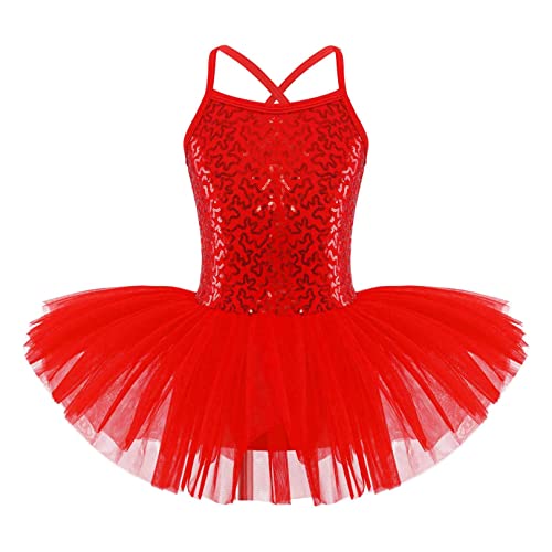 ranrann Tutu Danse Classique Enfant Fille Paillette Robe Ballet Danseuse Justaucorps Gymnastique Tenue Patinage Robe Danse Moderne Jazz Costume Spectacle 5-10 Ans Type B Rouge 6-7 Ans