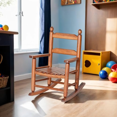 Child Rocking Chair Kids Wooden Rocker Small Baby Toddler Ages 3-6 Brown Comfy Furniture Outdoor Indoor Reading Room Bedroom Livingroom