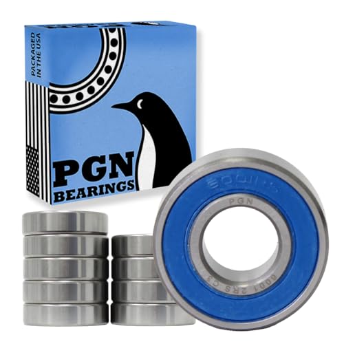 PGN (50 Pack) 6001-2RS Bearing - Lubricated Chrome Steel Sealed Ball Bearing - 12x28x8mm Bearings with Rubber Seal & High RPM Support