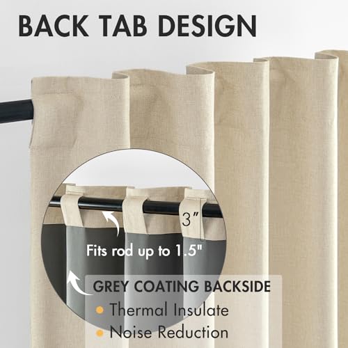 MIULEE 100% Blackout Curtains 90 inches Long, Linen Curtains & Drapes for Bedroom Back Tab Black Out Window Treatments Thermal Insulated Room Darkening Rod Pocket, Natural Cream Beige, 2 Panels by MIULEE - Image 4