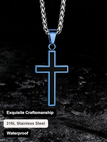 Image of U7 Cross Necklace for Men, Stainless Steel Silver Black Gold Mens Cross Necklace, 22-24 Inches