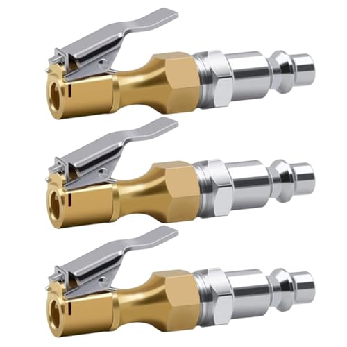 Unomor 3pcs Metal Air Chuck for Tire Golden Inflation Air Chuck Air Replace Chuck Reinforced Air Chuck