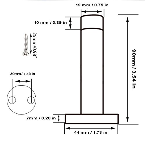 Sumnacon Contemporary Safety Stainless Steel Door Stopper With Sound Dampening Rubber Bumper - Wall Mount Door Holder With Hardware Screws, Brushed Finish, 3.5 Inch In Height #TOP2