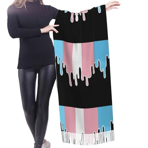 Trans Pride Flag Scarf With Tassel For Women Large Warm Shawls Wraps Cashmere Scarves Blanket For Fall Winter 27 * 77 Inches3