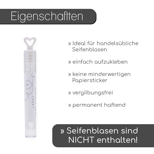 50er-Set Seifenblasen-Aufkleber Hochzeit - Herzlinie Liebe in der Luft 5 x 2 cm - beschriften von Seifenblasen Hochzeit Stilvoll Dekoration Geschenk I dv1180