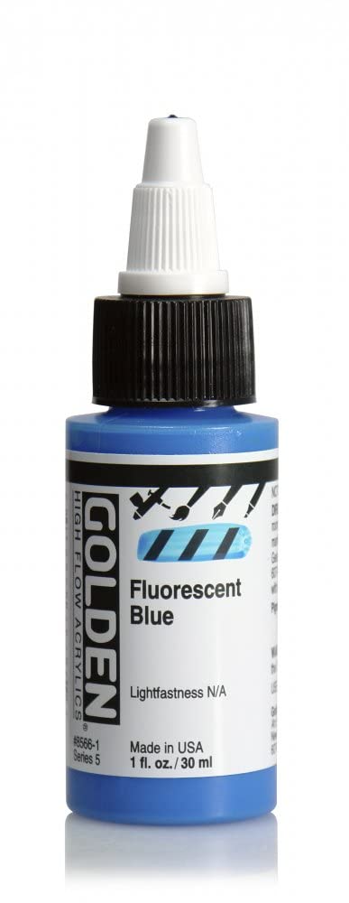 High Flow Acrylics by GOLDEN, Fluorescent Blue, 1 fl. oz. Bottle, Professional Acrylic Paint, Transparent