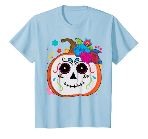 Kids Dia De Los Muertos Pumpkin Skull Mexican Baby Youth Boy Girl T-Shirt