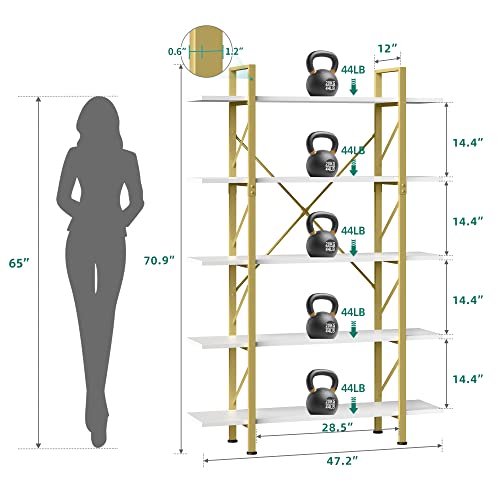 Yitahome 5-Tier Gold Bookshelf, Artsy Modern Freestanding 5 Shelf Bookcases And Bookshelves, Book Rack, Storage Rack Shelves In In Living Room Home Office, Gold & White #TOP1