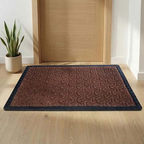 Image of Yellow Weaves Large Size (60x90 cm) Door Mat for Home Entrance, Outdoor Rubber Mat - Non-Slip, Anti Skid Foot Mat, Dirt Trapper, Heavy-Duty, Waterproof Doormat (Triangle Design, Coffee Brown Color)