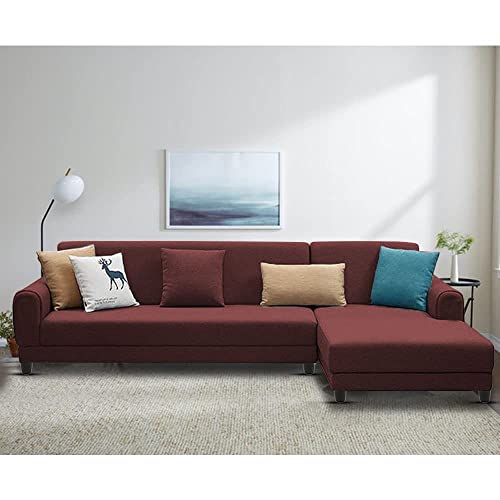 Image of Kraven RHS 6 Seater L Shape Sofa Set for Living Room (Maroon Fabric)