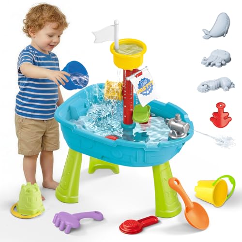 Table à Sable et Eau 3-en-1 pour Enfants, Table d’Activités et Bac à Sable et Eau, Jeux de...