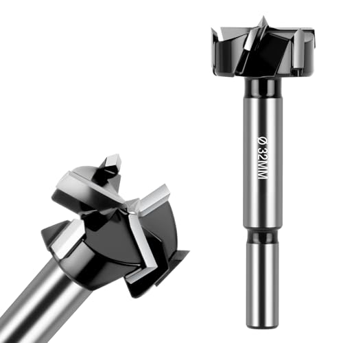 Flintronic Forstner Drill Bit, 32mm Triple-Flute Carbide Steel Boring Hole Saw, Tipped Forstner Bit Hole Cutter, forstner Drill Cutter Tool for Hard Wood, Cork, Splint, Plywood, Particle Board